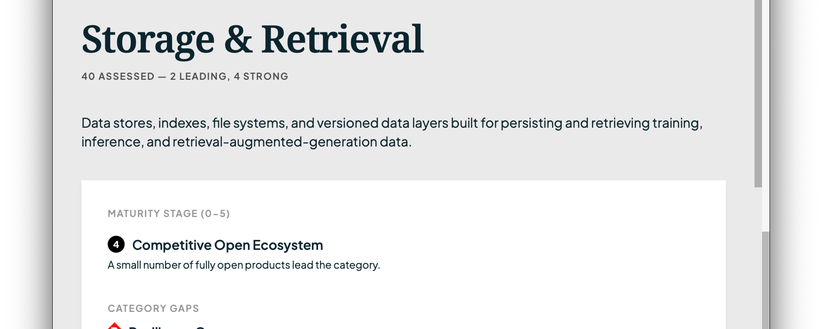 Screenshot of Storage and Retrieval Category Panel